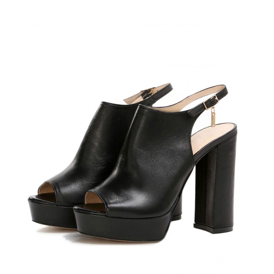 Ladies temperament black color leather high heels sandals YB2073
