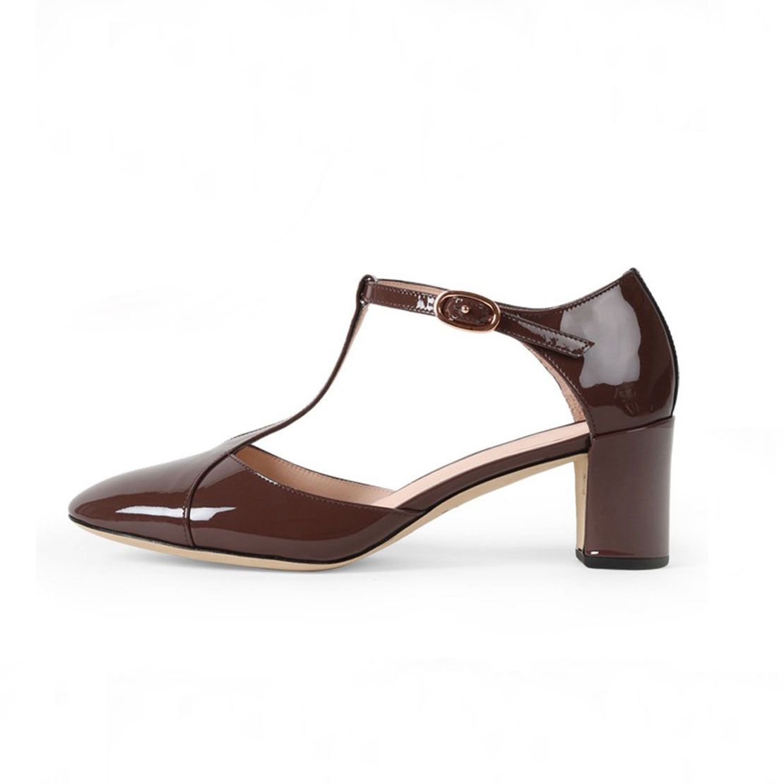 Ladies elegant patent leather round toe chunky heel sandals shoes YB2099