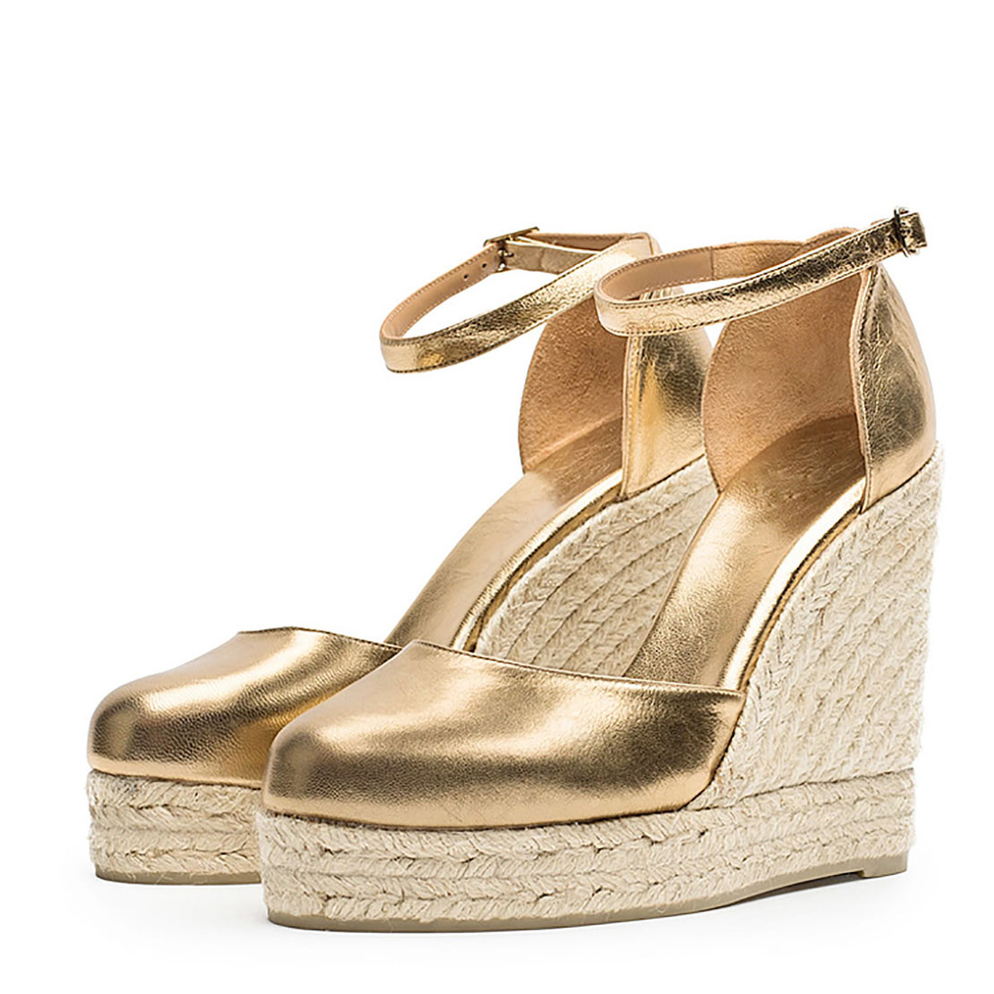 Wedge high heels gold leather women sandals YBS3026