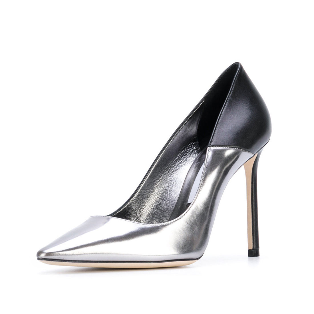 Metallic leather silver heel fashion contrast color ladies footwear YB3079