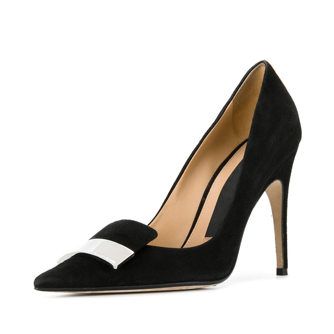 Suede leather black heel elegant sheet metal ladies dress shoe YB4002