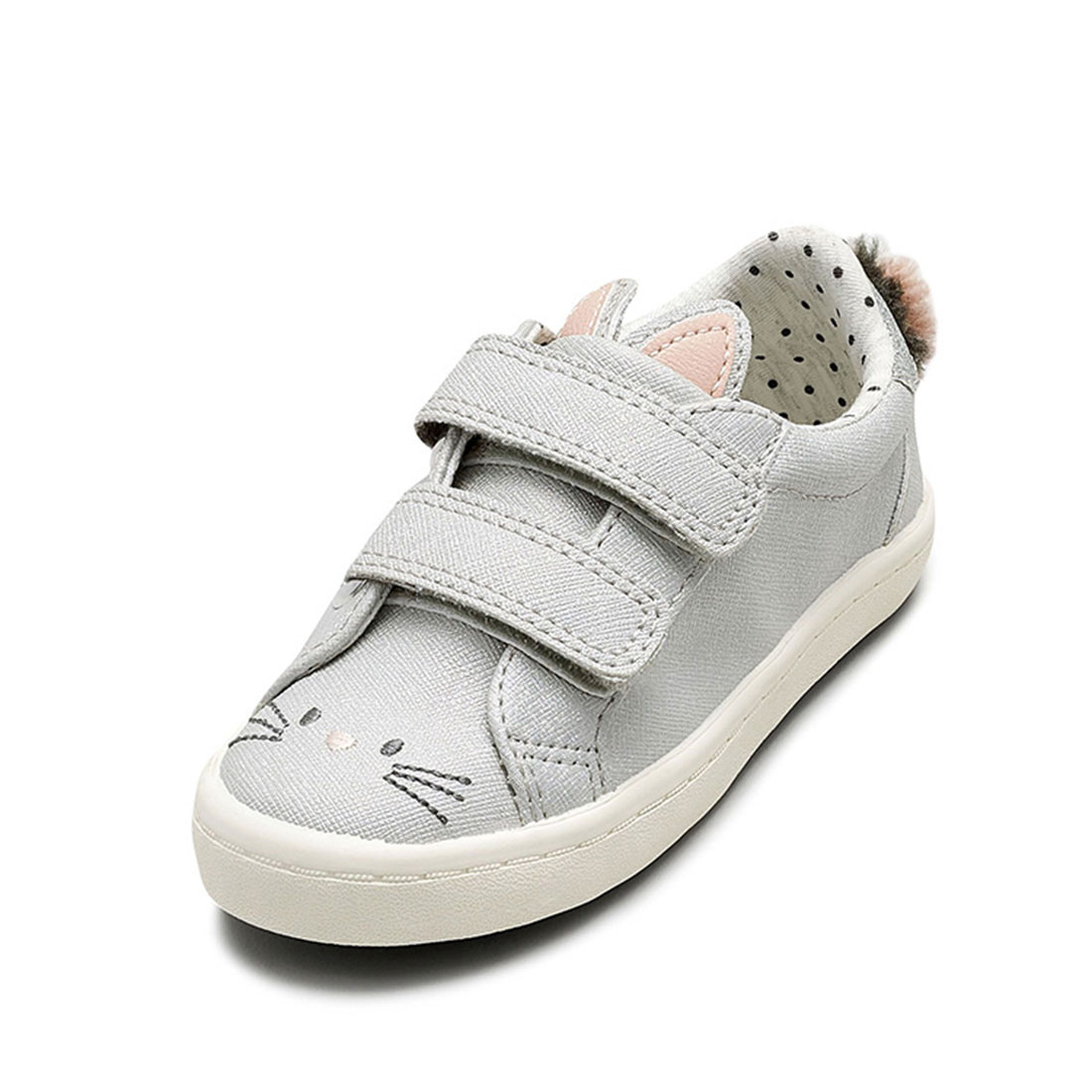 Saffiano upper gray flat round toe lovely fashion little cat children footwear