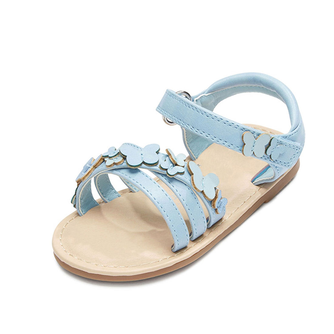 Leather light blue flat open toe fashion butterfly little girls sandals shoes