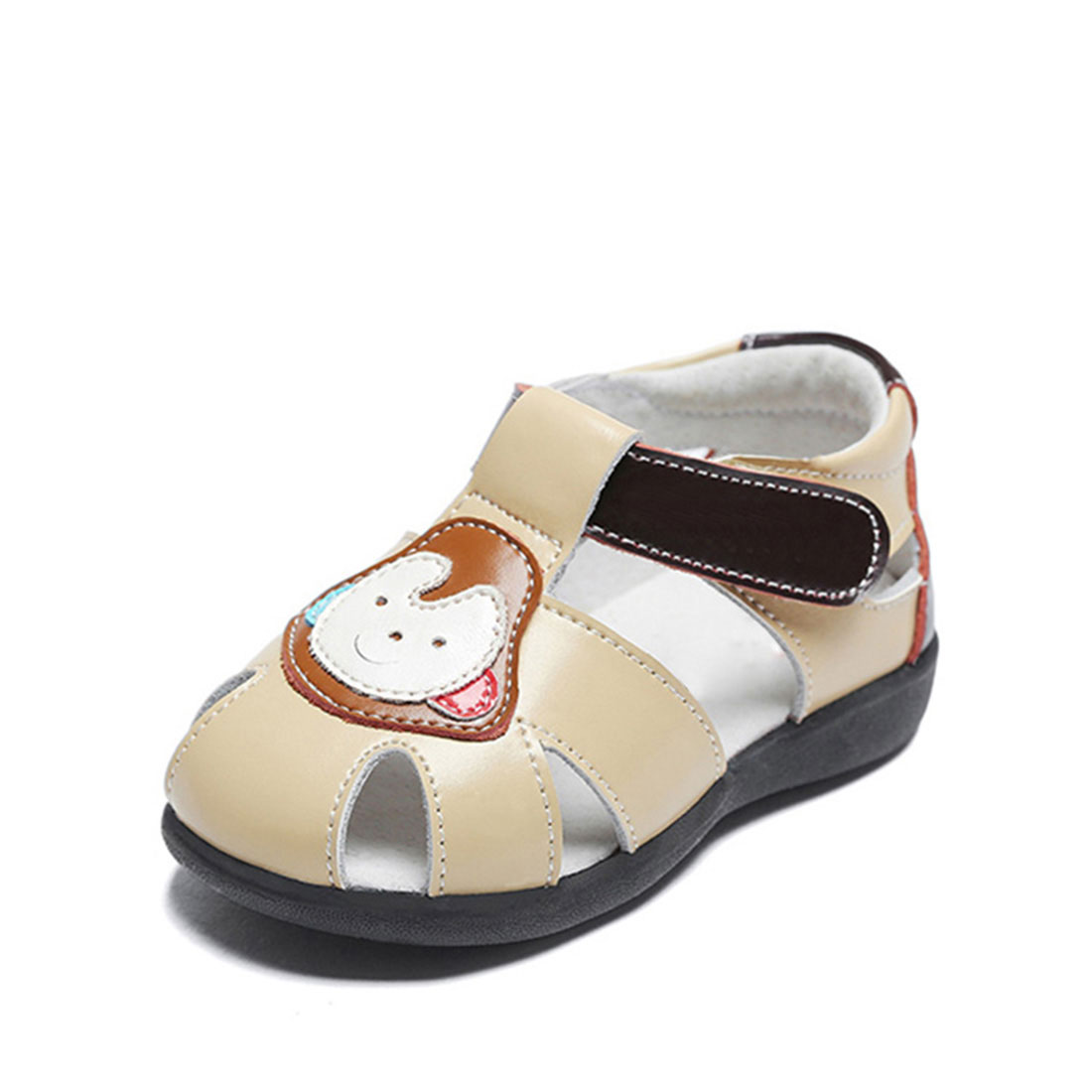 Real leather bone beige flat ventilate open toe casual style kid sandals shoes