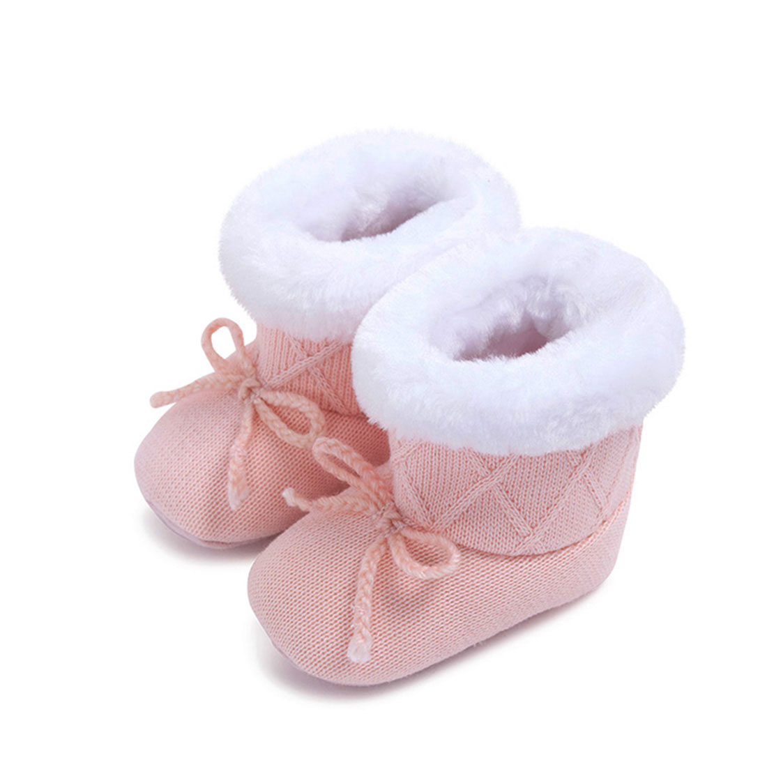 Knitting upper fur lining pink round toe comfortable winter bow best kids shoes