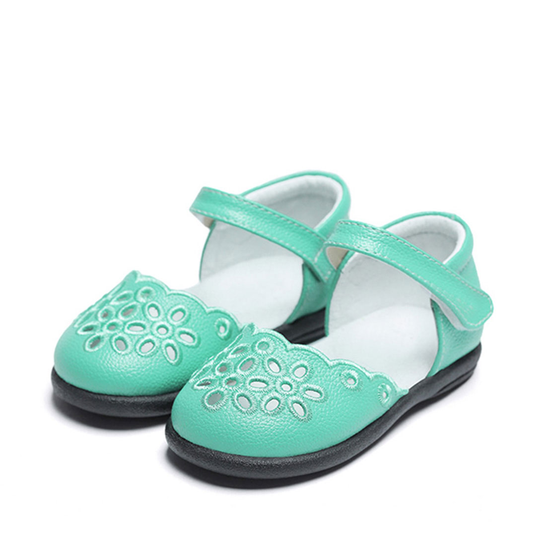 Litchi stria calf leather flat cute summer piercing kids sandals shoes for girls