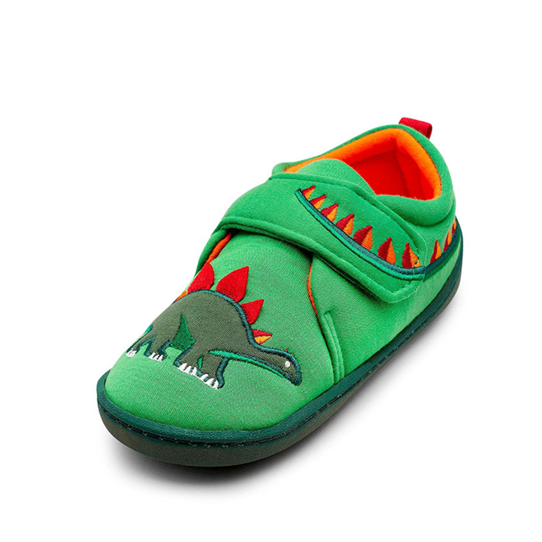 Fabric green flat fashion lovely design dinosaurs embroider toddler shoes