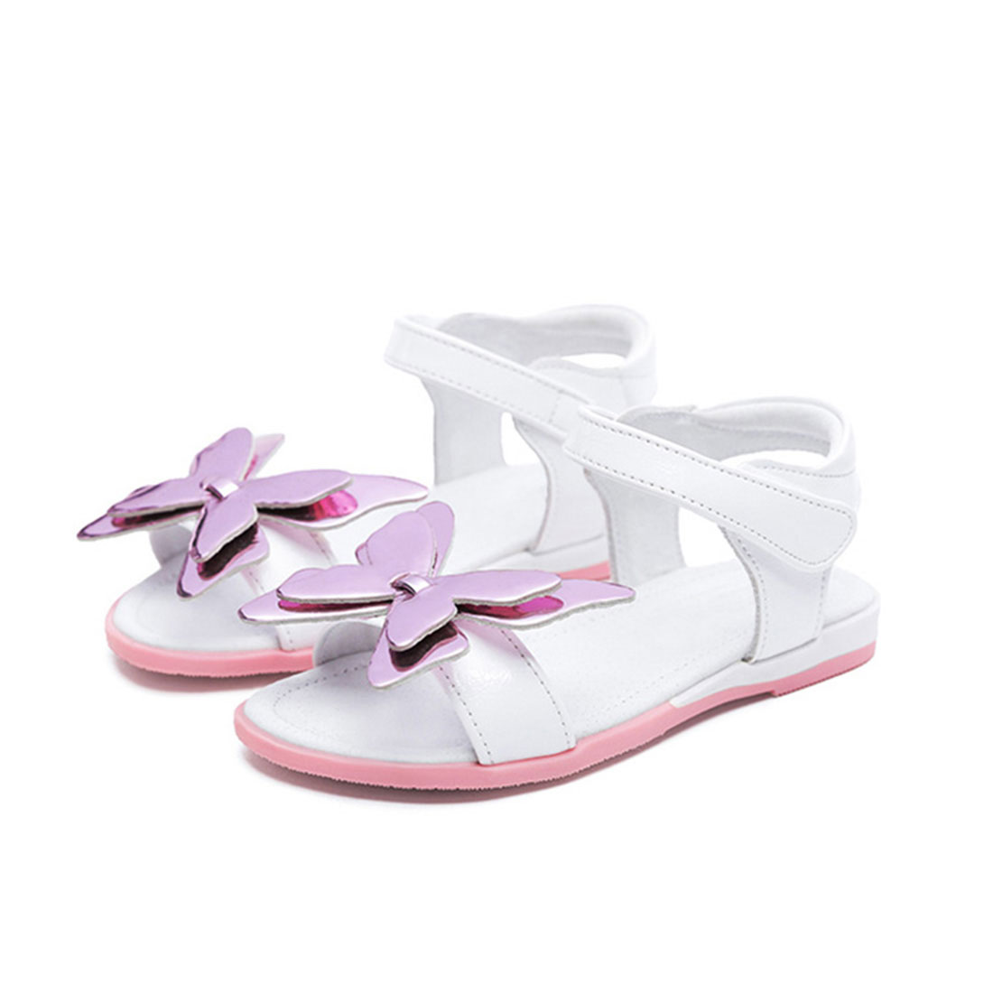 Leather white and pink flat cute summer fashion butterfly sandals kids footwear