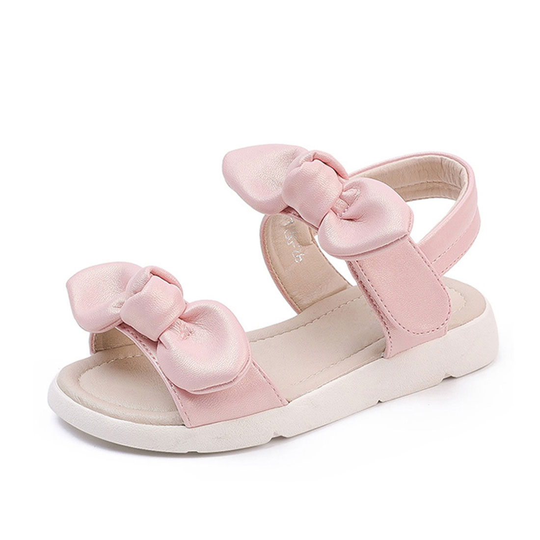 Genuine leather pink flat open toe summer fashion bow girls sandals shoes