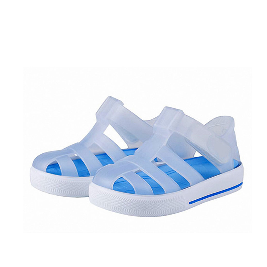 Plastic upper white and blue flat cover toe casual ventilate children's sandals