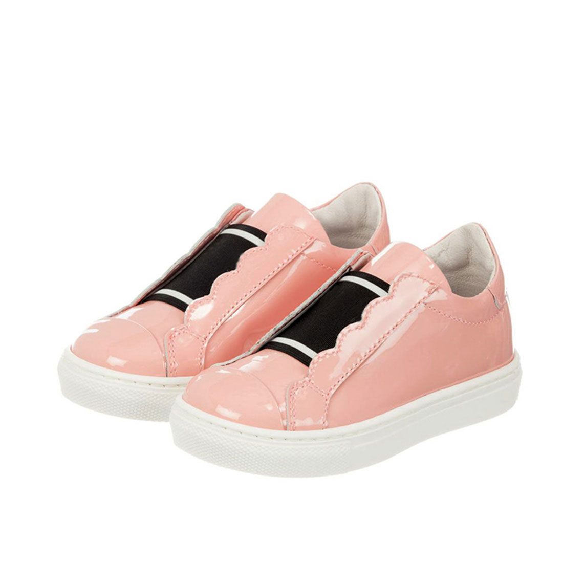 Best patent leather pink flat round toe casual walking rippled edge kids shoes