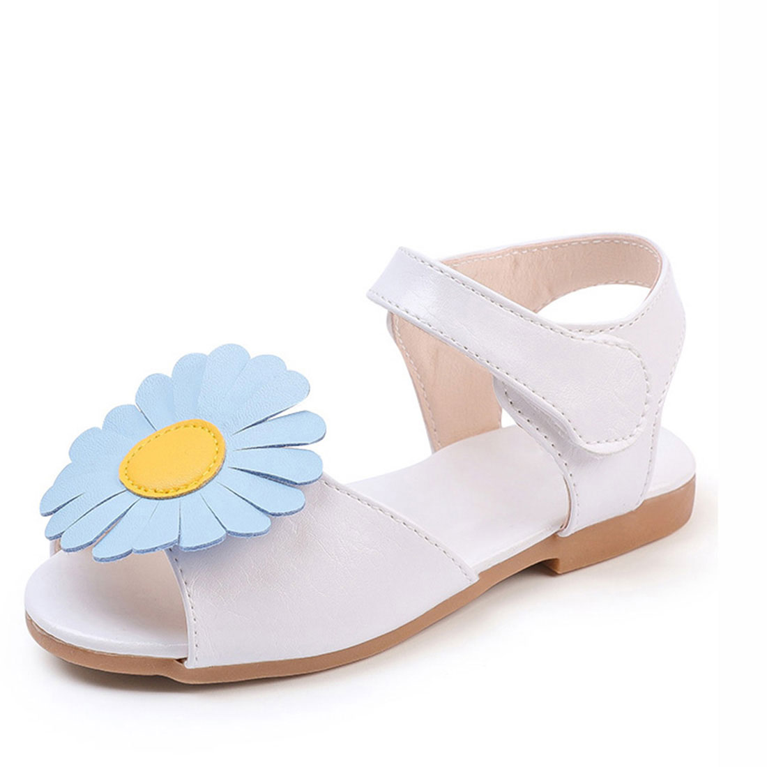 Best leather flat open toe three dimensional flower girls sandals shoesGCS1029