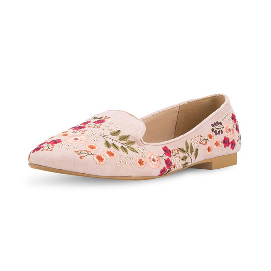 Sweet nude flower embroidery design lady flat shoes casual women shoes YB4037