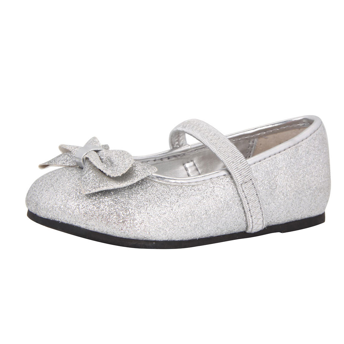 silver glitter upper with bow girl dress shoes flat shoes YH0005