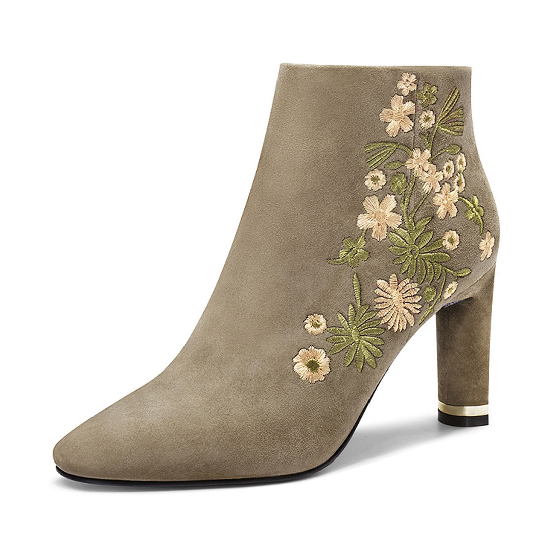 2018 suede leather with flower embroidery winter dress ladies ankle boot  YH1214