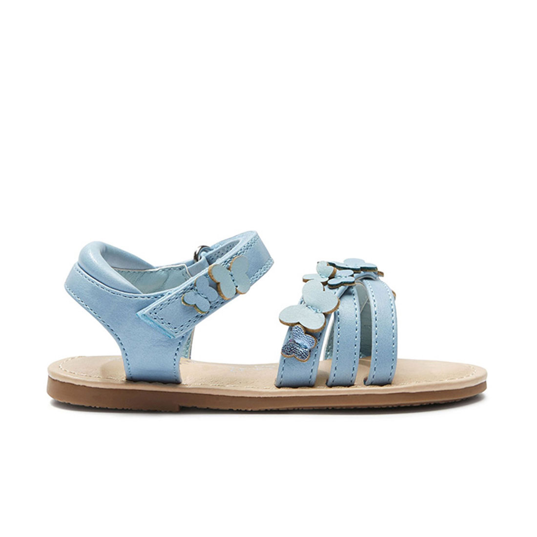 Leather light blue flat open toe fashion butterfly little girls sandals ...