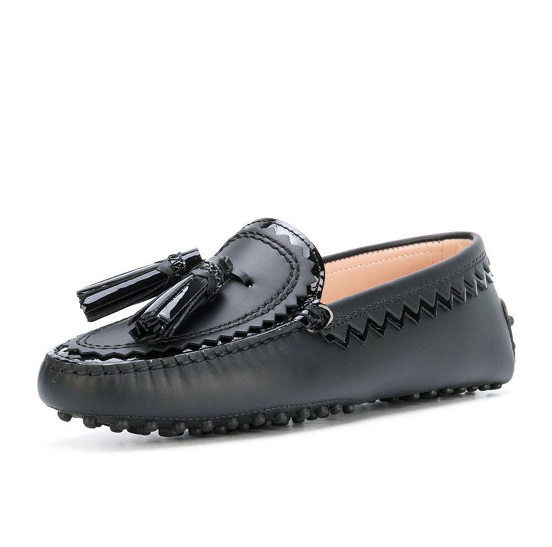 Genuine leather black comfortable tassels ladies moccasin gommino shoes ...