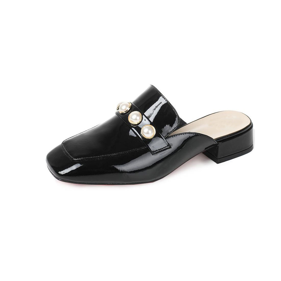 Patent leather upper with pearl lady slipper women casual flat shoes YH1169