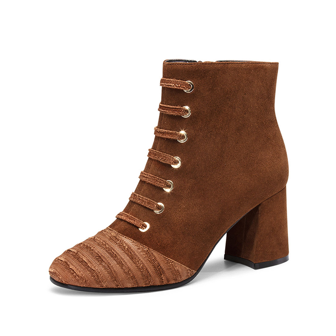 Factory suede splicing round toe women chunky heel ankle boot YH1174