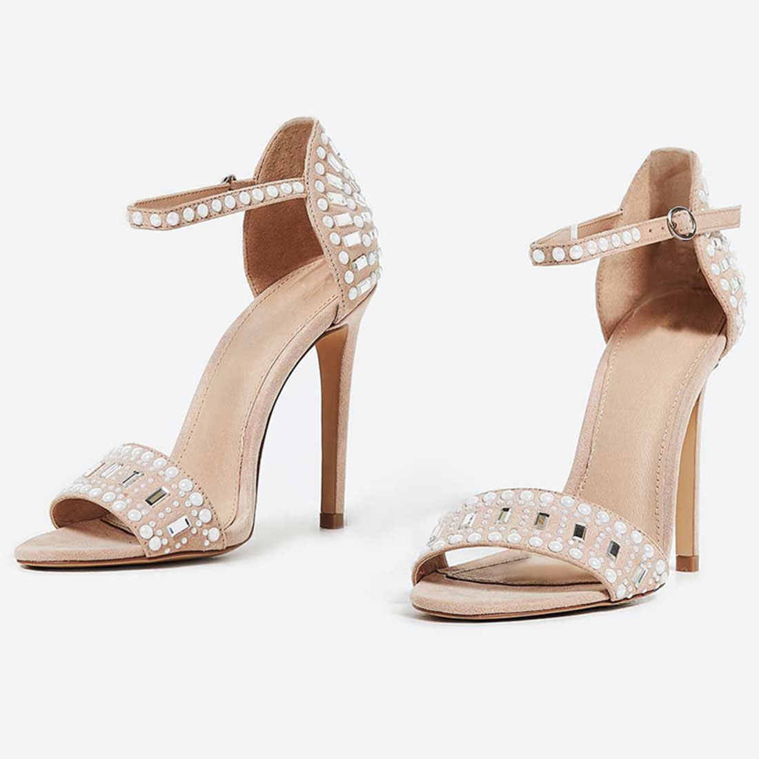 Suede leather with rhinestone hot fix women heel sandals manufacturer ...