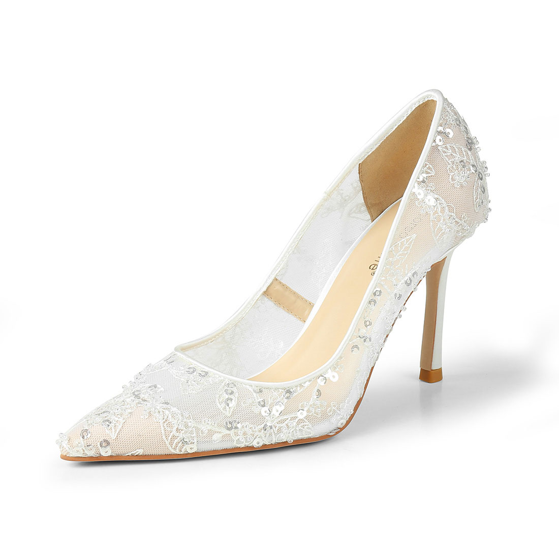 High Quality White Lace Lady Heels Pump Bridal Wedding Shoes For Bride WDS1023