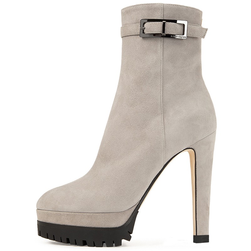 Customized wholesale women, mid boots high quality silver grey cow suede