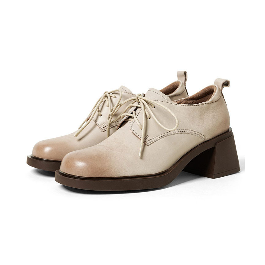 Fashion classics wholesale custom logo round-toed thick heels small leather shoe