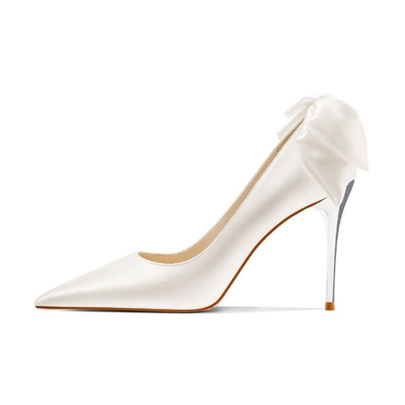 Wholesale custom logo grace satin bowknot pointed toe thin heels wedding shoes