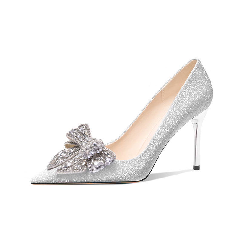 OEM ODM service fashion twinkle thin heels pointed toe wedding shoes bridal