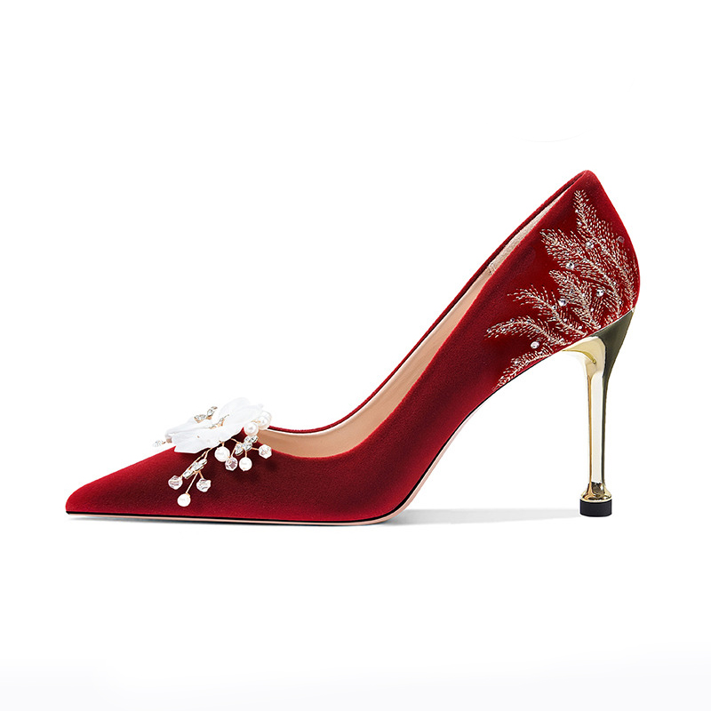 Grace wholesale customized logo Chinese style thin high heels wedding shoes brid