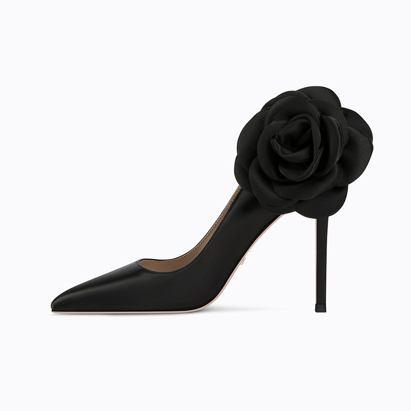 Fashion wholesale customized logo thin heels satin flower wedding bridal shoes