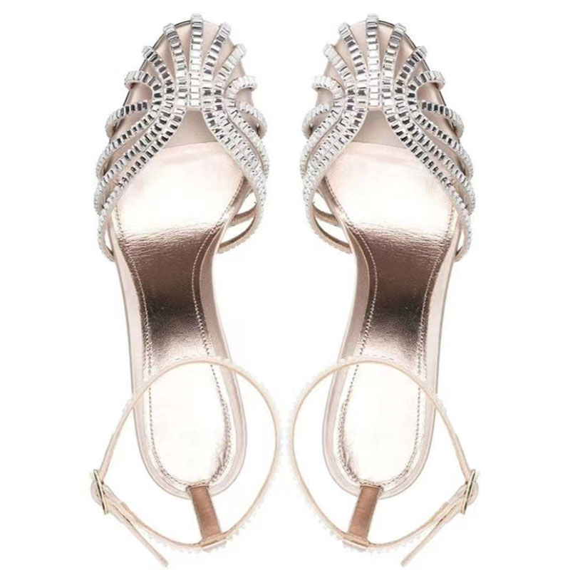 Fashion OEM ODM twinkle diamond strip close toe thin high heels women sandals