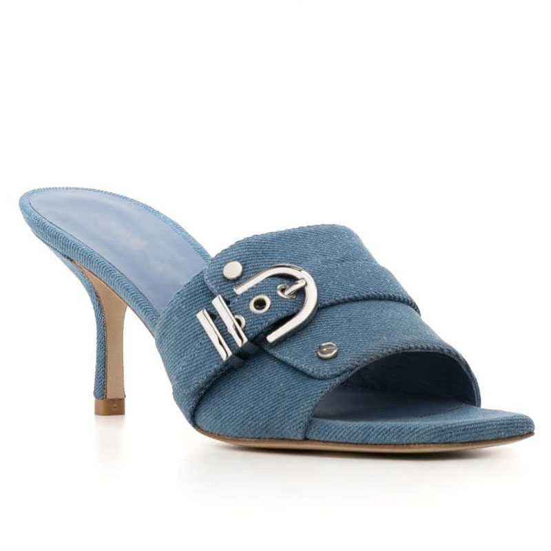 Luxury factory customized logo 60mm mid heel open square toe women sandals slip